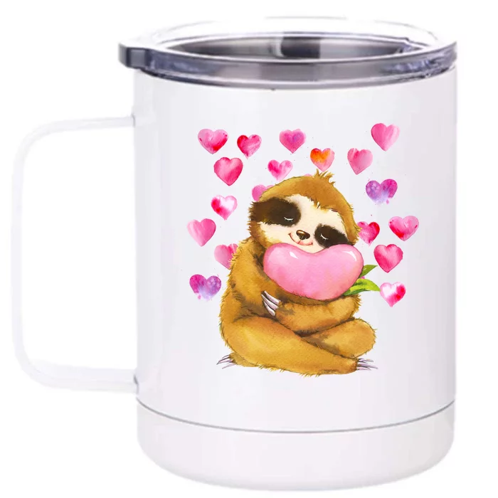 Sloth Valentine's Day Cute Sloth Hugging A Heart Front & Back 12oz Stainless Steel Tumbler Cup