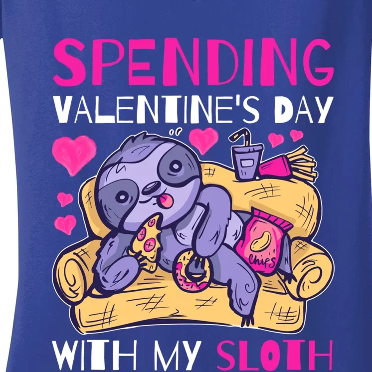 Spending Valentine's Day With My Sloth Great Gift Women's V-Neck T-Shirt