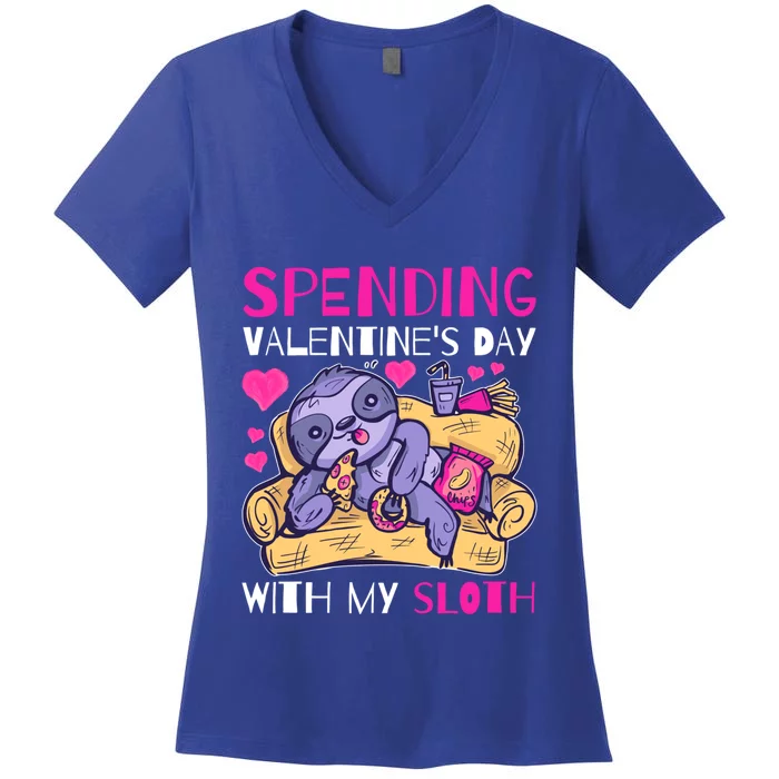 Spending Valentine's Day With My Sloth Great Gift Women's V-Neck T-Shirt