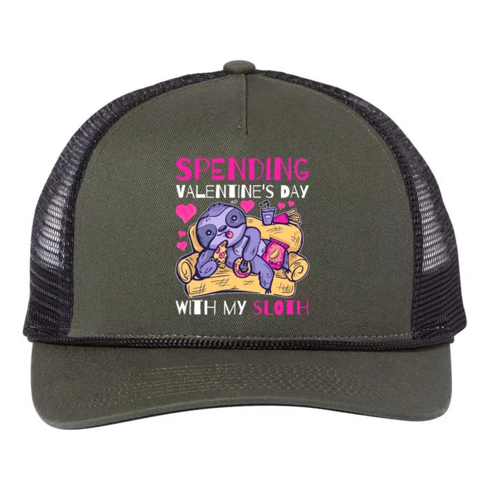 Spending Valentine's Day With My Sloth Great Gift Retro Rope Trucker Hat Cap