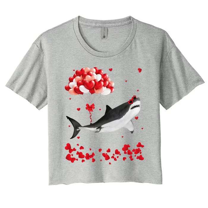 Shark Valentine's Day Cute Heart Animals Lover Gift Women's Crop Top Tee