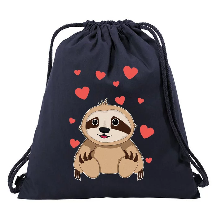 Sloth Valentine's Day For Women Heart Love Drawstring Bag