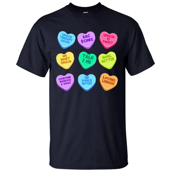 SLP Valentine's Day Pastel Candy Heart SLPA SpeechLanguage Tall T-Shirt