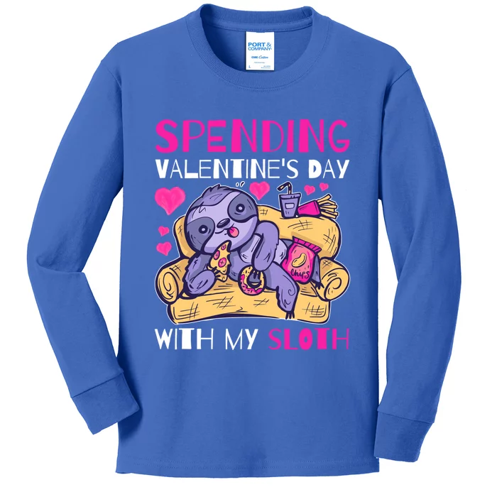 Spending Valentine's Day With My Sloth Meaningful Gift Kids Long Sleeve Shirt