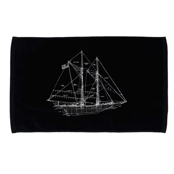 Sailboat Vintage Distressed Blueprint Sailboat Vacation Gift Microfiber Hand Towel