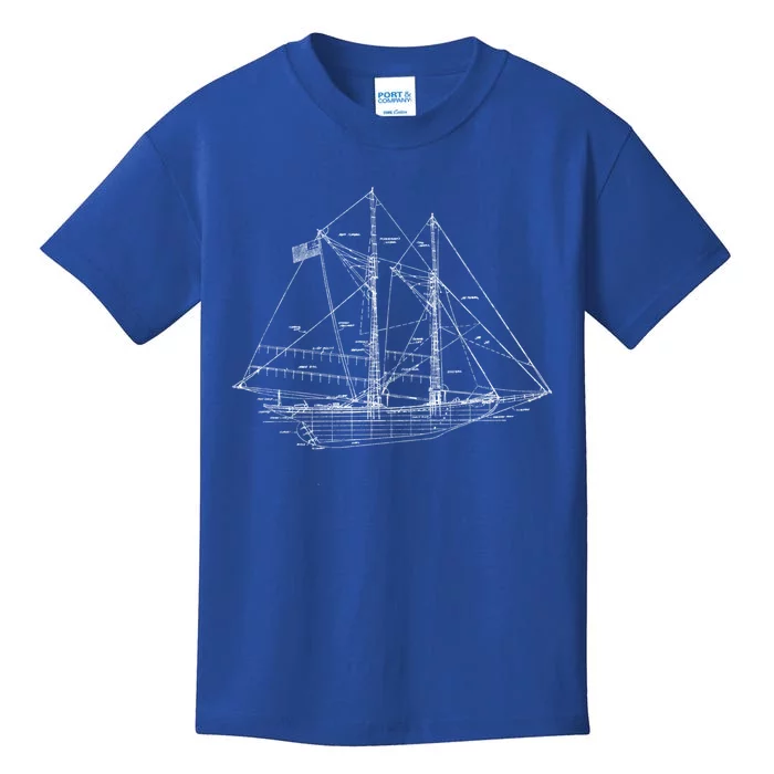 Sailboat Vintage Distressed Blueprint Sailboat Vacation Gift Kids T-Shirt