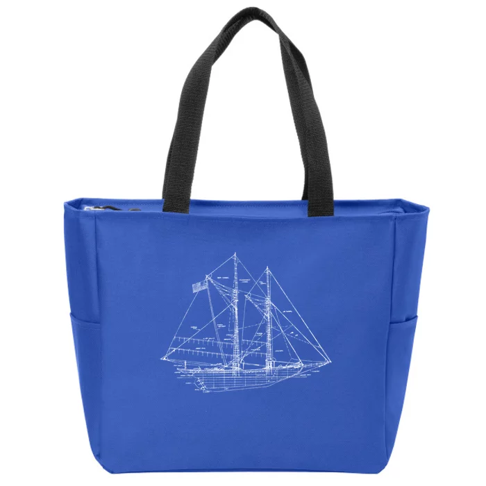 Sailboat Vintage Distressed Blueprint Sailboat Vacation Gift Zip Tote Bag