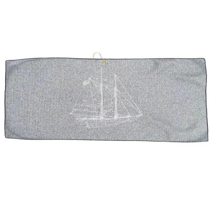 Sailboat Vintage Distressed Blueprint Sailboat Vacation Gift Large Microfiber Waffle Golf Towel