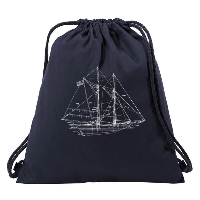 Sailboat Vintage Distressed Blueprint Sailboat Vacation Gift Drawstring Bag