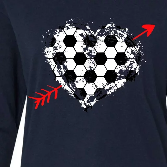 Soccer Valentines Day Soccer Ball Cupid's Arrow Heart Womens Cotton Relaxed Long Sleeve T-Shirt