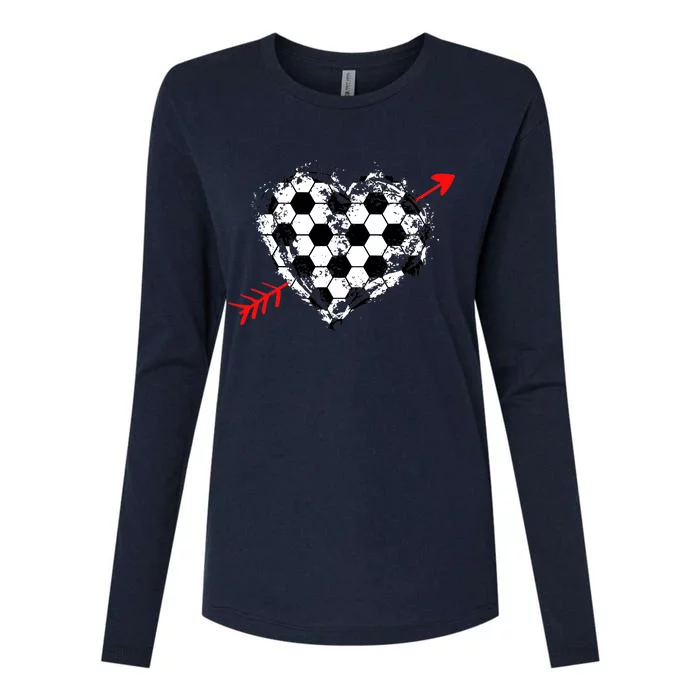 Soccer Valentines Day Soccer Ball Cupid's Arrow Heart Womens Cotton Relaxed Long Sleeve T-Shirt