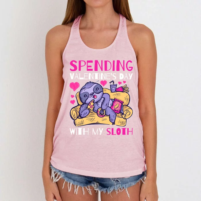 Spending Valentine's Day With My Sloth Cute Gift Women's Knotted Racerback Tank