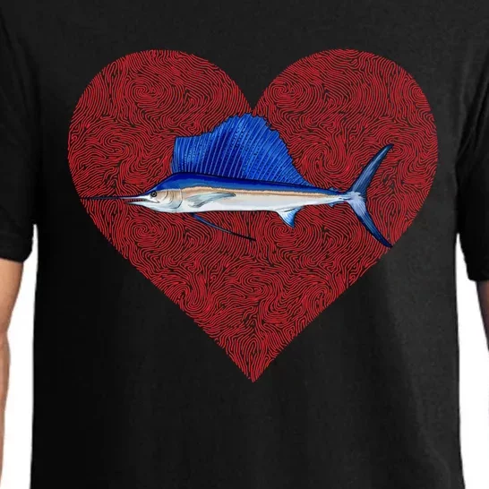 Sailfish Valentines Day Fish Love Fingerprint Cute Gift Pajama Set