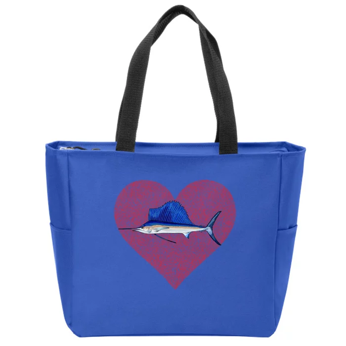 Sailfish Valentines Day Fish Love Fingerprint Cute Gift Zip Tote Bag