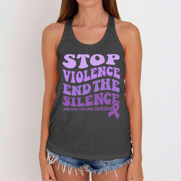 Stop Violence End the Silence Domestic Violence Awareness Women's Knotted Racerback Tank