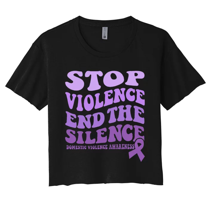 Stop Violence End the Silence Domestic Violence Awareness Women's Crop Top Tee