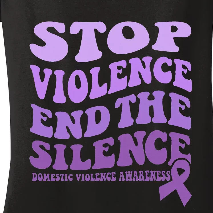 Stop Violence End the Silence Domestic Violence Awareness Women's V-Neck T-Shirt