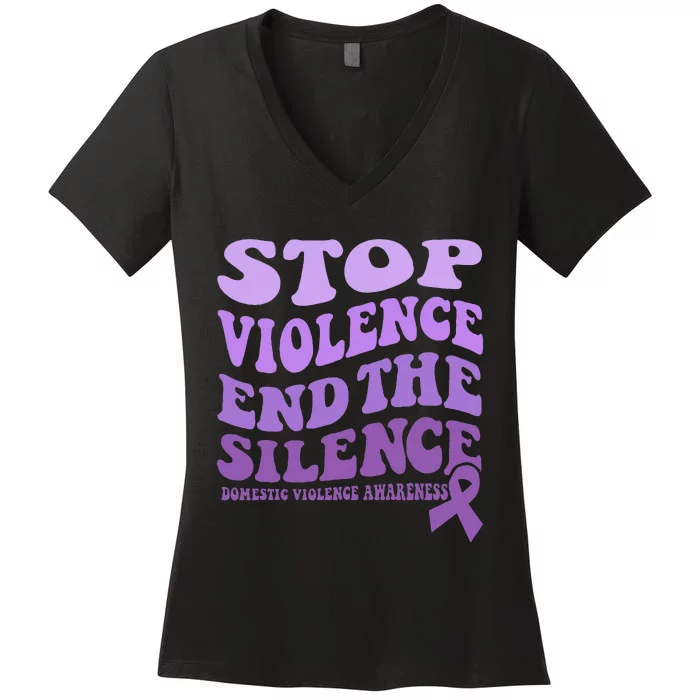 Stop Violence End the Silence Domestic Violence Awareness Women's V-Neck T-Shirt