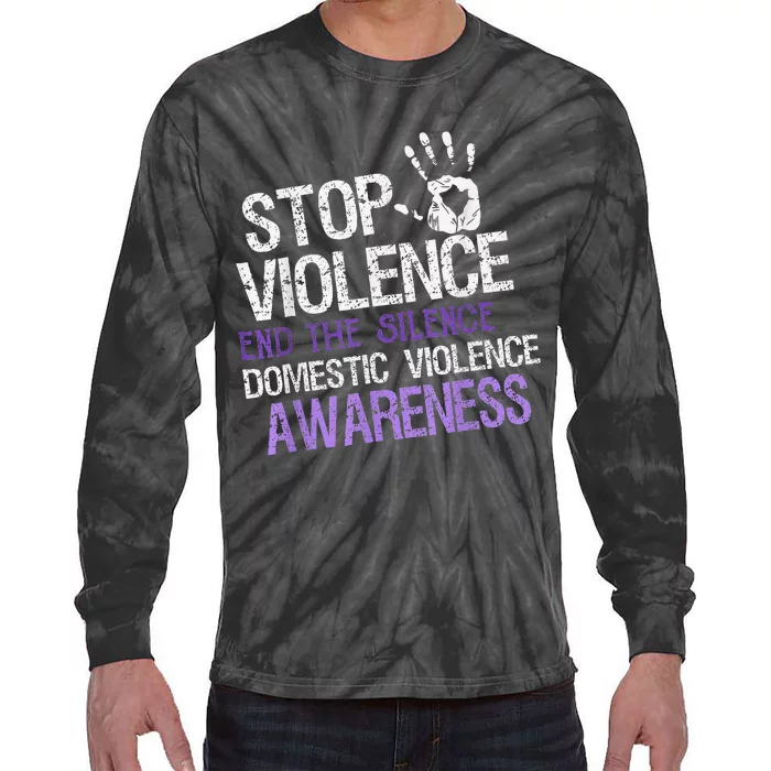 Stop Violence End The Silence Domestic Violence Awareness Tie-Dye Long Sleeve Shirt