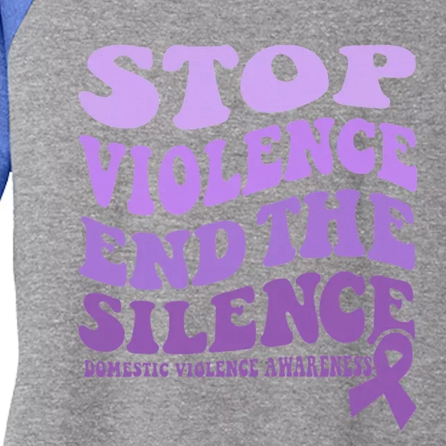 Stop Violence End the Silence Domestic Violence Awareness Women's Tri-Blend 3/4-Sleeve Raglan Shirt