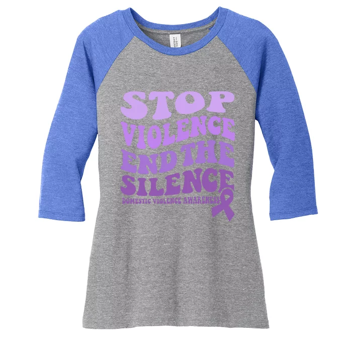 Stop Violence End the Silence Domestic Violence Awareness Women's Tri-Blend 3/4-Sleeve Raglan Shirt