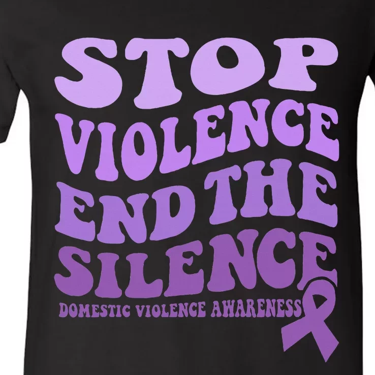 Stop Violence End the Silence Domestic Violence Awareness V-Neck T-Shirt