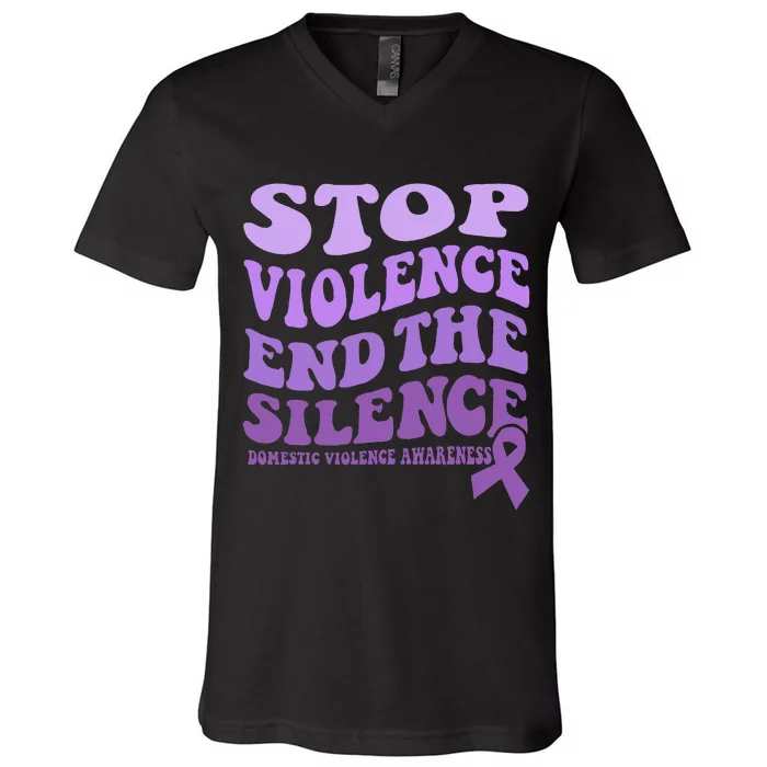 Stop Violence End the Silence Domestic Violence Awareness V-Neck T-Shirt