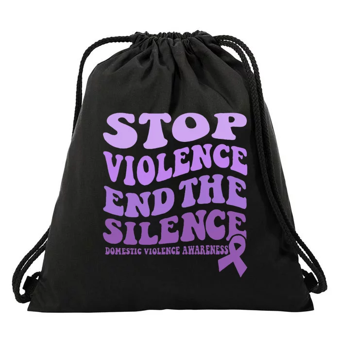 Stop Violence End the Silence Domestic Violence Awareness Drawstring Bag