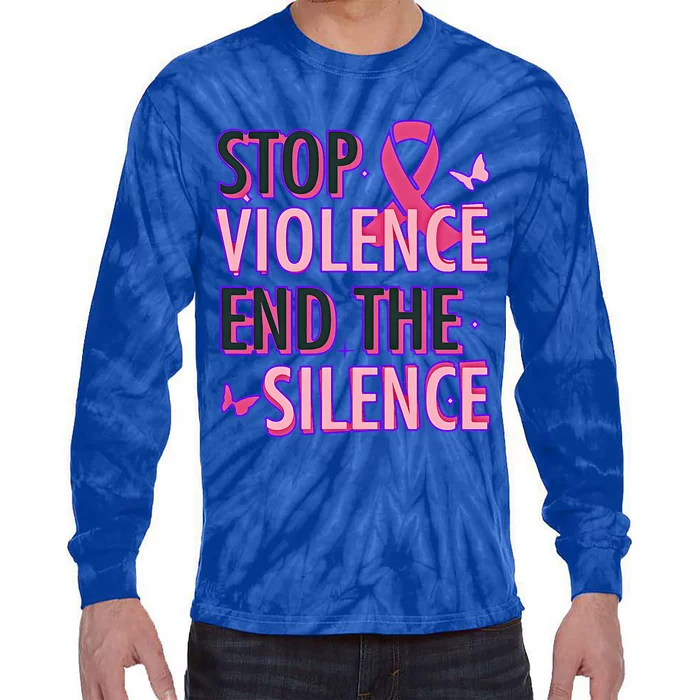 Stop Violence End The Silence Domestic Violence Awareness Tie-Dye Long Sleeve Shirt