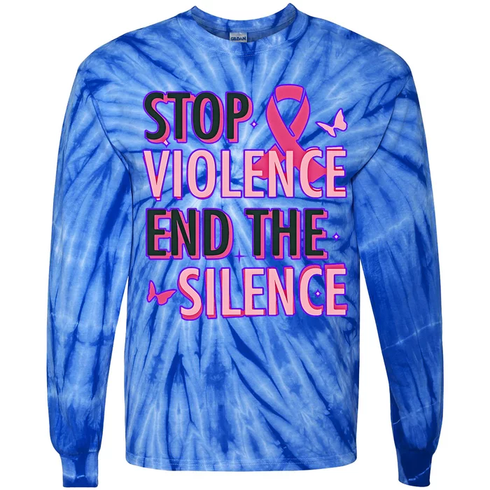 Stop Violence End The Silence Domestic Violence Awareness Tie-Dye Long Sleeve Shirt