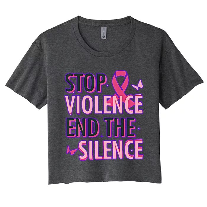 Stop Violence End The Silence Domestic Violence Awareness Women's Crop Top Tee