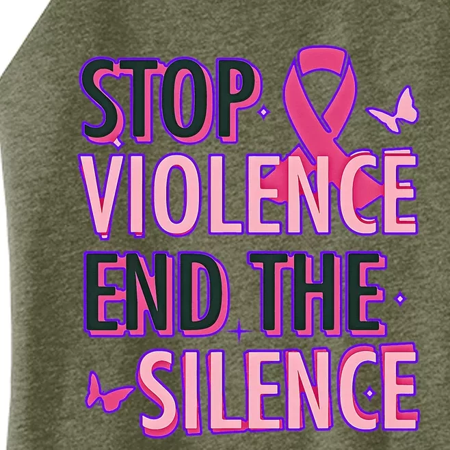 Stop Violence End The Silence Domestic Violence Awareness Women’s Perfect Tri Rocker Tank