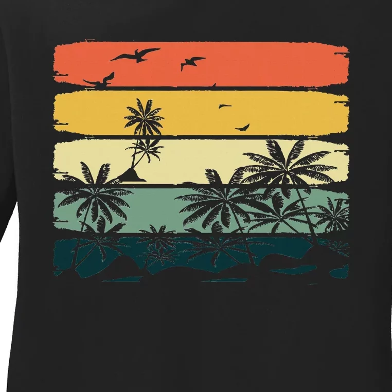 Summer Vibes Exotic Palm Trees Tropical Summer Ladies Long Sleeve Shirt