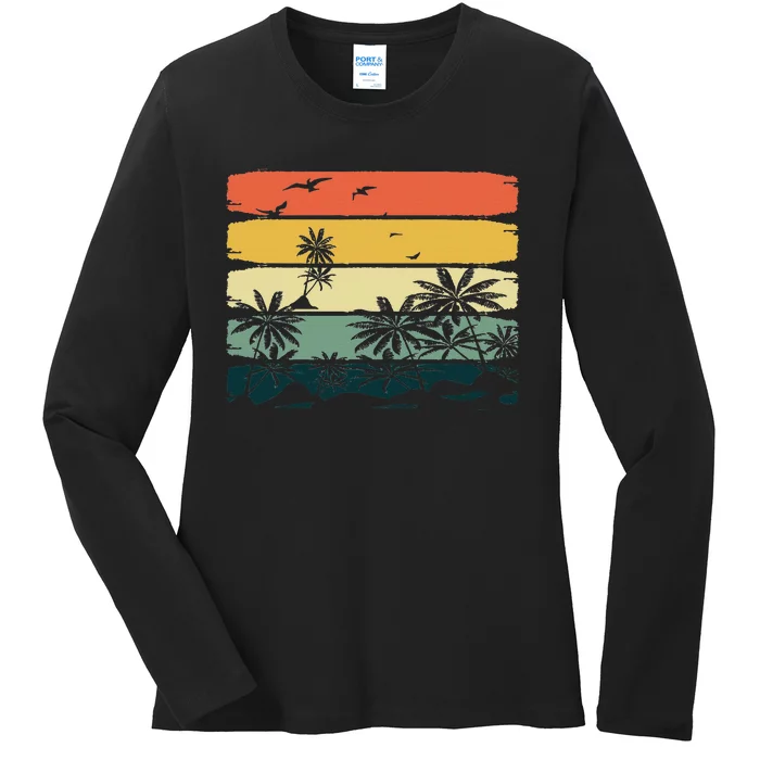 Summer Vibes Exotic Palm Trees Tropical Summer Ladies Long Sleeve Shirt