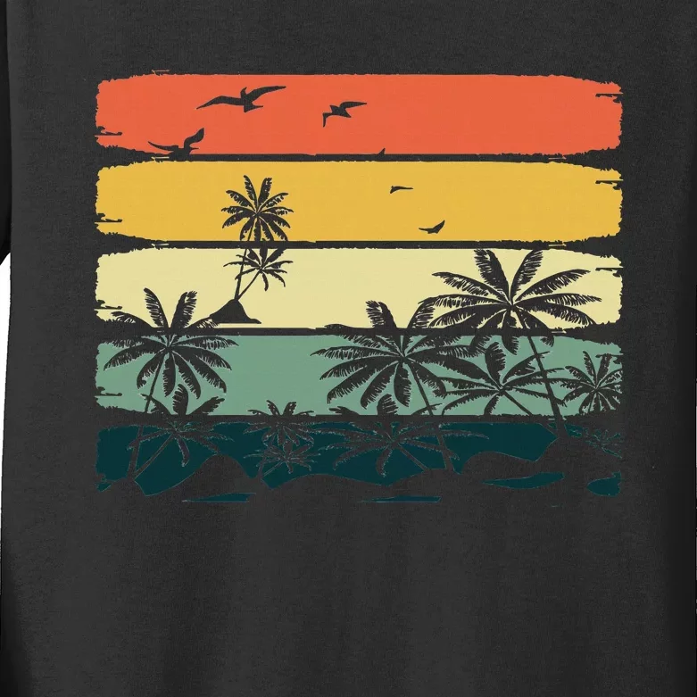 Summer Vibes Exotic Palm Trees Tropical Summer Kids Long Sleeve Shirt