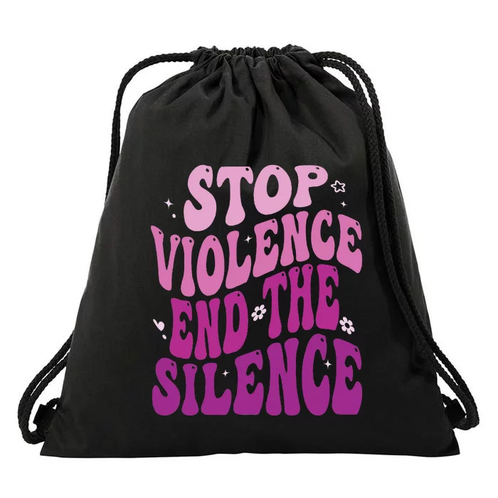 Stop Violence End the Silence Stop Domestic Violence Drawstring Bag