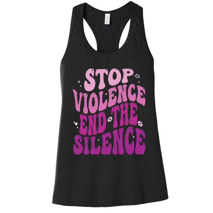 Stop Violence End the Silence Stop Domestic Violence Women's Racerback Tank