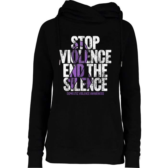 Stop Violence End The Silence Domestic Violence Awareness Womens Funnel Neck Pullover Hood