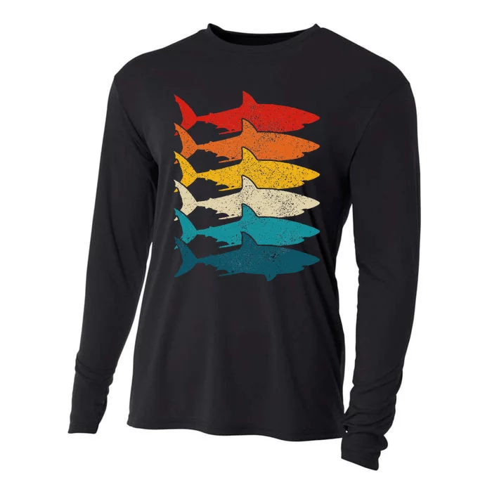 Shark Vintage Fish Fishing Great White Shark Retro Cooling Performance Long Sleeve Crew