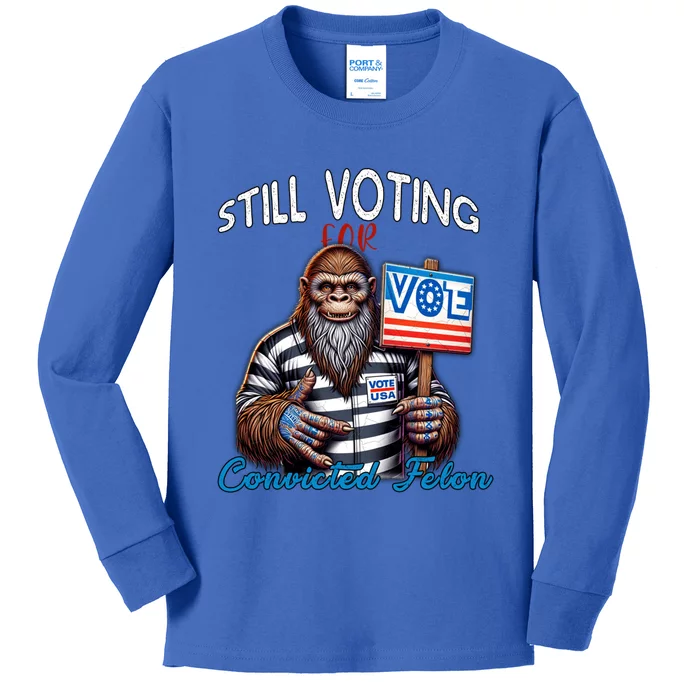 Still Voting For Convicted Felon Donald Trump Peace Bigfoot Gift Kids Long Sleeve Shirt