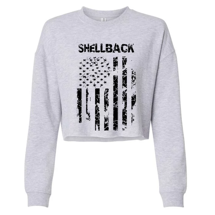 Shellback Vintage Flag Design Cropped Pullover Crew