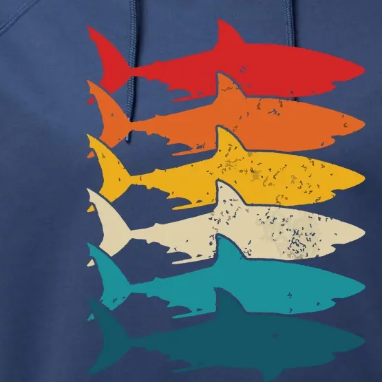 Shark Vintage Fish Fishing Great White Shark Retro Performance Fleece Hoodie