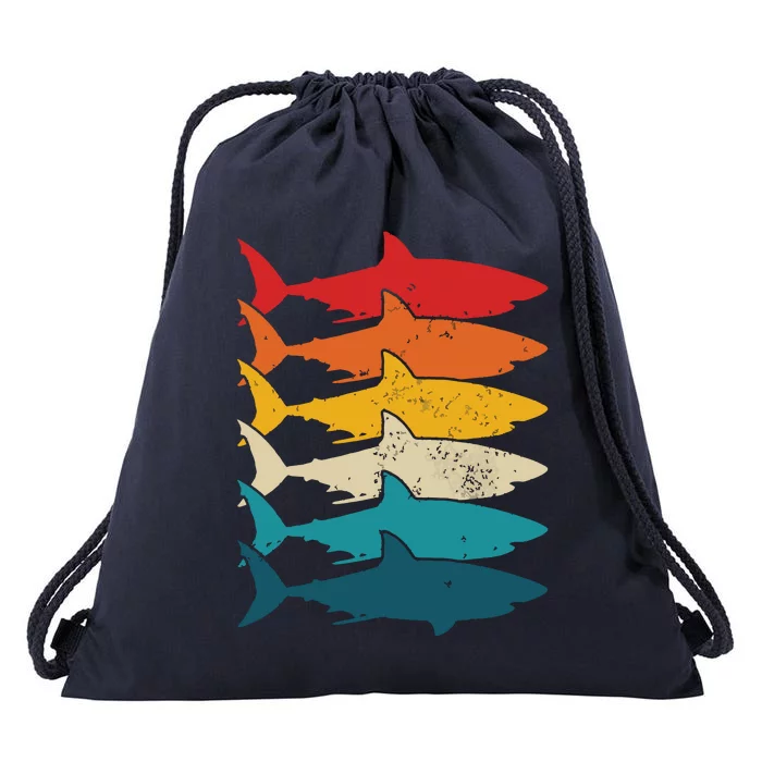 Shark Vintage Fish Fishing Great White Shark Retro Drawstring Bag