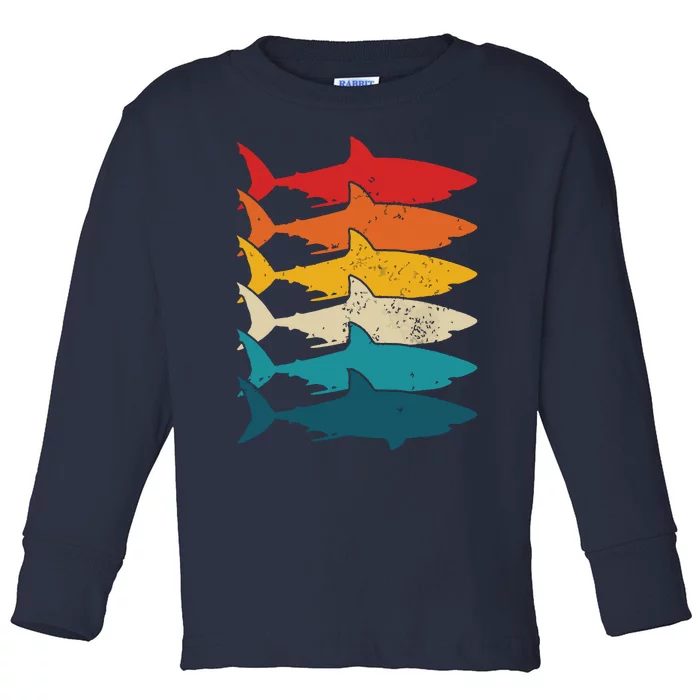 Shark Vintage Fish Fishing Great White Shark Retro Toddler Long Sleeve Shirt