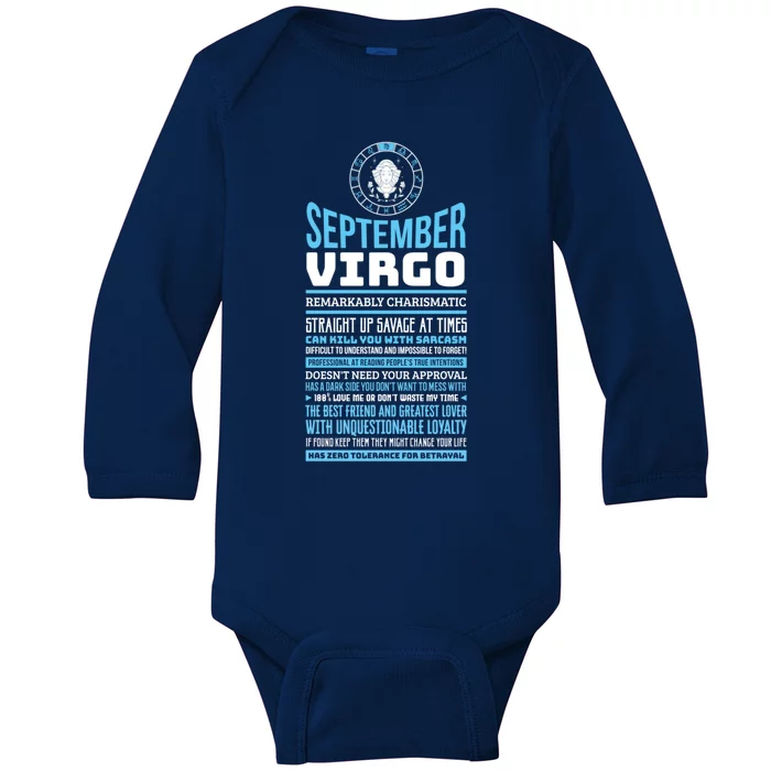 September Virgo Facts Traits Horoscope Zodiac Cute Gift Baby Long Sleeve Bodysuit