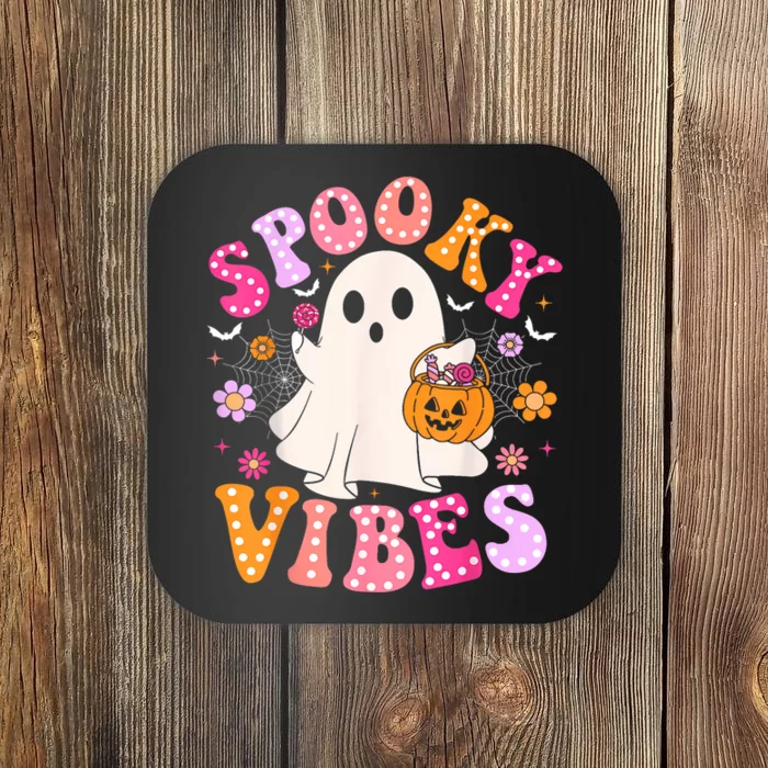 Spooky Vibes Ghost Retro Groovy Halloween Women Coaster