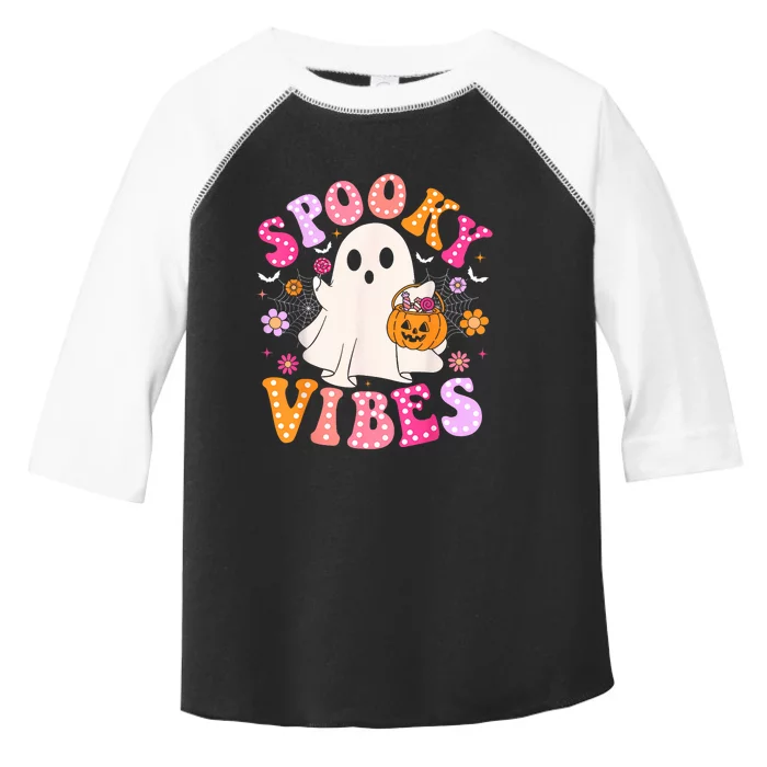 Spooky Vibes Ghost Retro Groovy Halloween Women Toddler Fine Jersey T-Shirt