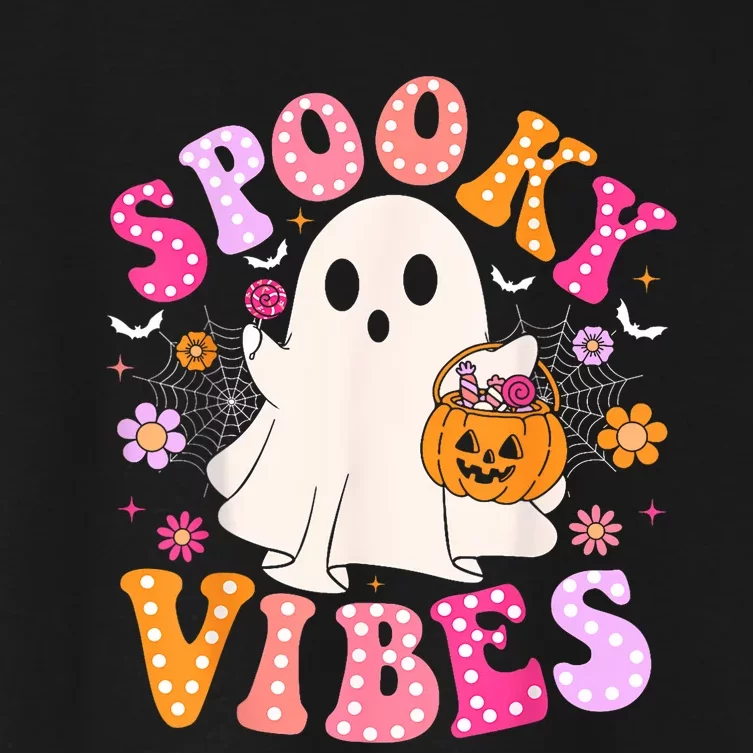 Spooky Vibes Ghost Retro Groovy Halloween Women Women's Crop Top Tee