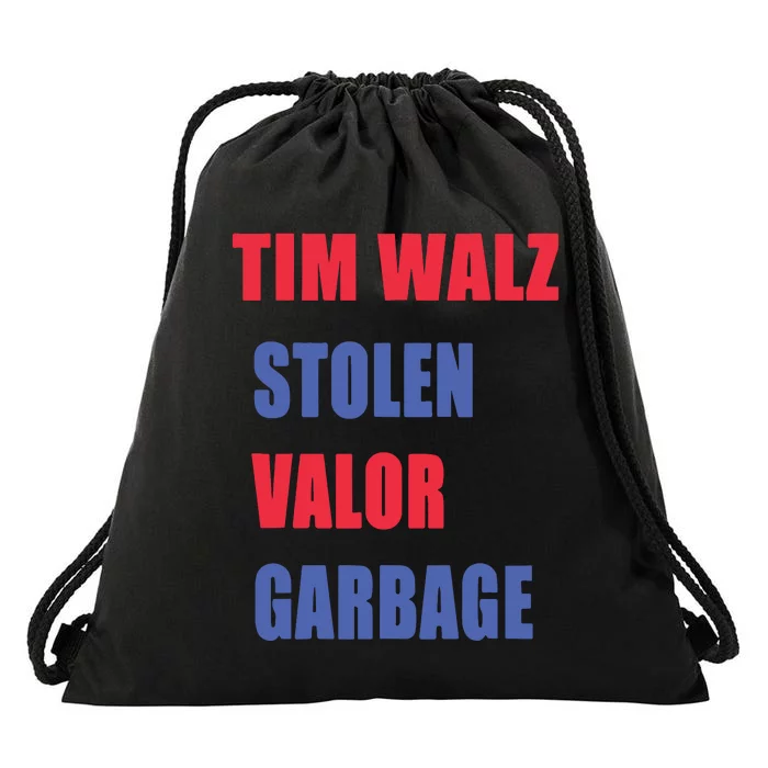 Stolen Valor Garbage Tim Walz Drawstring Bag