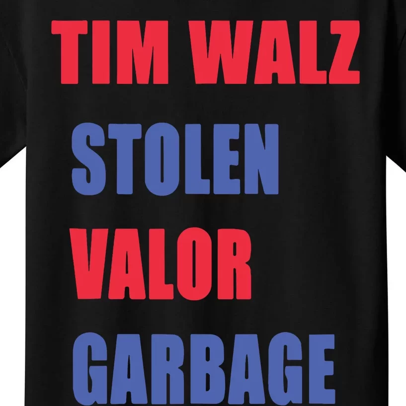 Stolen Valor Garbage Tim Walz Kids T-Shirt